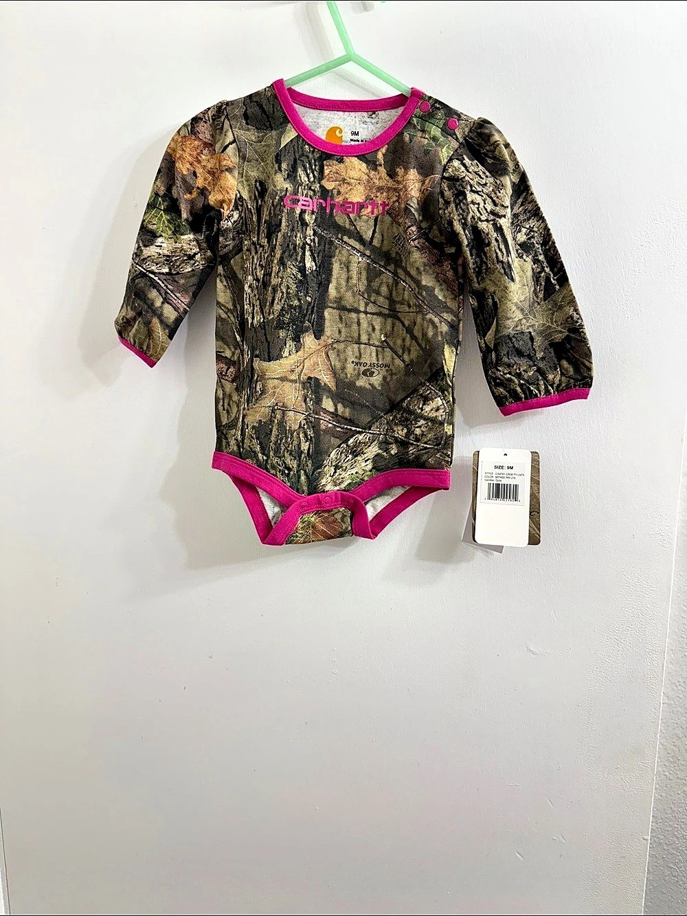 Carhartt Crush TLYNLS Camo Bodysuit Green & Pink Girls 9M